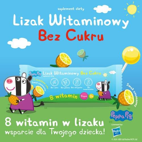 Miniaturka artykułu - #0 PEPPA PIG Lizak witaminowy bez cukru smak ananasowy, 1 sztuka