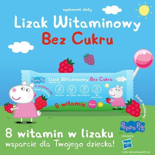 Miniaturka artykułu - #0 PEPPA PIG Lizak witaminowy bez cukru smak malinowy, 1 sztuka