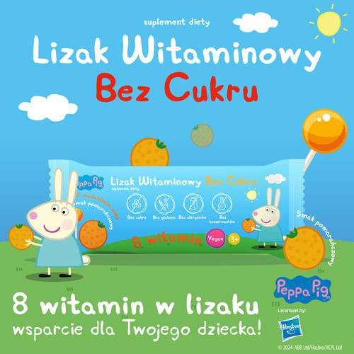 Miniaturka artykułu - #0 PEPPA PIG Lizak witaminowy bez cukru smak pomarańczowy, 1 sztuka