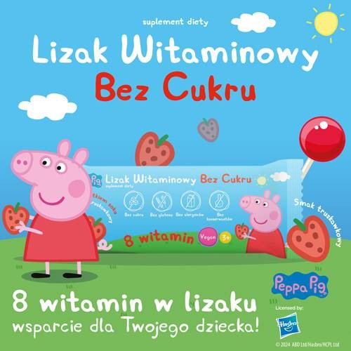 Miniaturka artykułu - #0 PEPPA PIG Lizak witaminowy bez cukru smak truskawkowy, 1 szt.