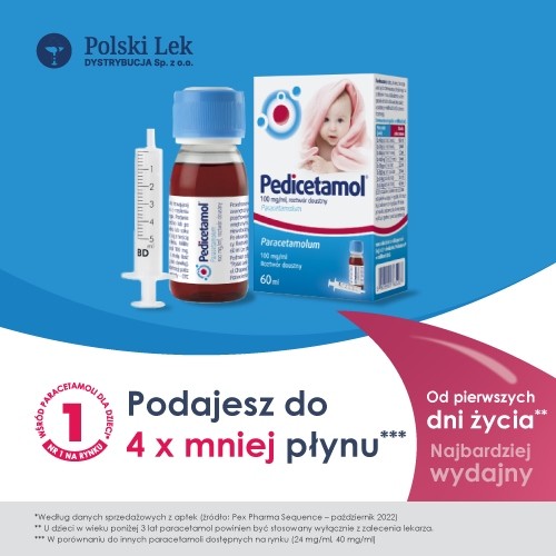 Zdjęcie produktu - 0 PEDICETAMOL  Lek o działaniu przeciwgorączkowym i przeciwbólowym -  60 ml