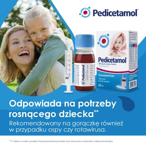 Zdjęcie produktu - 1 PEDICETAMOL  Lek o działaniu przeciwgorączkowym i przeciwbólowym -  60 ml