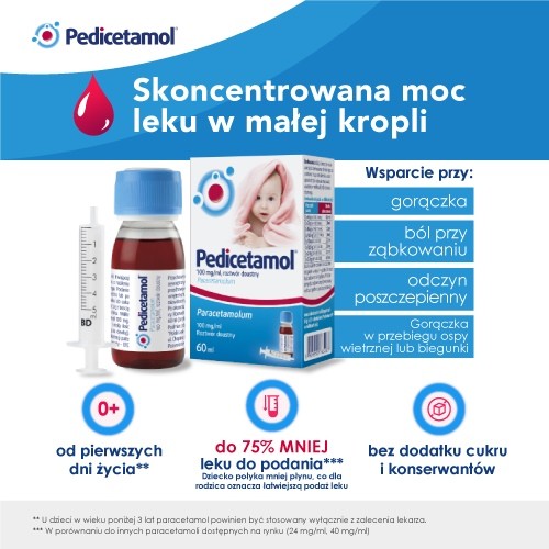 Zdjęcie produktu - 3 PEDICETAMOL  Lek o działaniu przeciwgorączkowym i przeciwbólowym -  60 ml