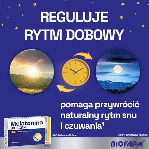 Zdjęcie produktu - 3 BIOFARM Melatonina 5mg, 30 tabletek