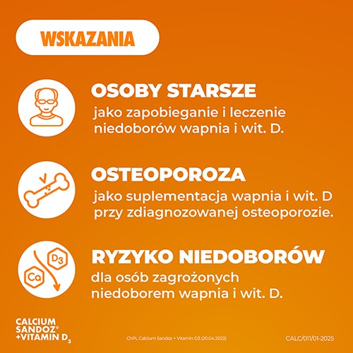 Zdjęcie produktu - 2 CALCIUM Sandoz 880IU + Vitamin D3 1000mg, 30 tabletek do żucia