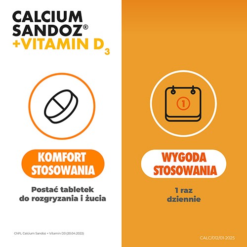 Zdjęcie produktu - 3 CALCIUM Sandoz 880IU + Vitamin D3 1000mg, 30 tabletek do żucia