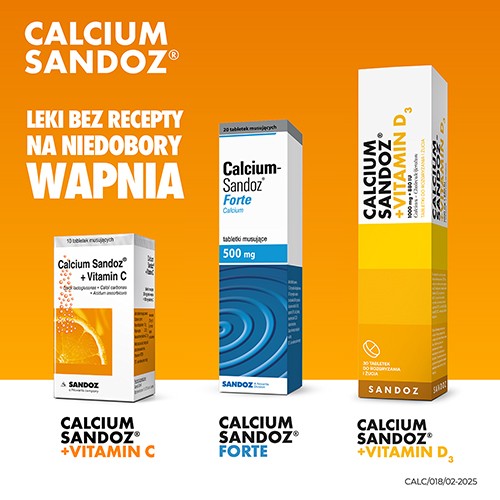 Zdjęcie produktu - 5 CALCIUM Sandoz 880IU + Vitamin D3 1000mg, 30 tabletek do żucia