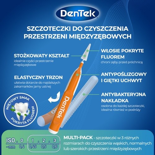 Zdjęcie produktu - 3 DENTEK Szczoteczki międzyzębowe Easy Brush rozmiar 1,2,3, 10szt.