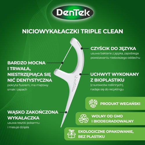 Zdjęcie produktu - 3 DENTEK Wykałaczki z nicią dentystyczną Eco Triple Clean, 36szt.