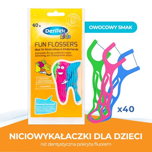 Miniaturka artykułu - #0 DENTEK Kids Wykałaczki z nicią dentystyczną dla dzieci Fyn Flossers, 40szt.