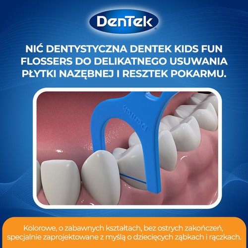 Zdjęcie produktu - 2 DENTEK Kids Wykałaczki z nicią dentystyczną dla dzieci Fyn Flossers, 40szt.