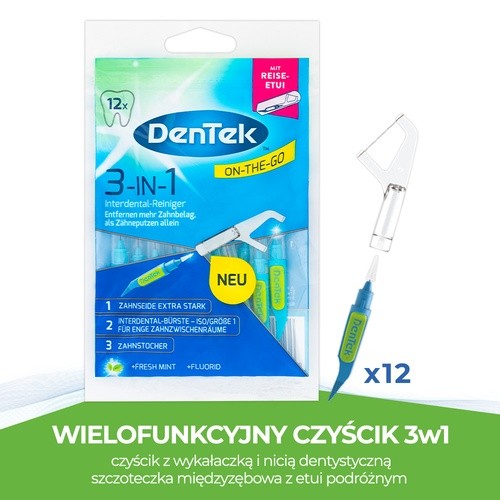 Miniaturka artykułu - #0 DENTEK Wielofunkcyjny czyścik 3w1 On The Go, 12szt.