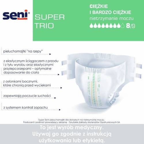 Miniaturka artykułu - #0 SENI SUPER TRIO Pieluchomajtki dla dorosłych Medium M, 10szt.