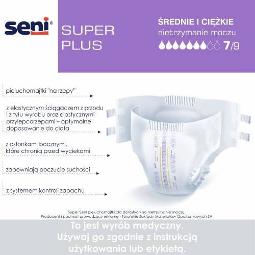 Miniaturka artykułu - #0 SENI SUPER PLUS Pieluchomajtki dla dorosłych XS, 10 szt