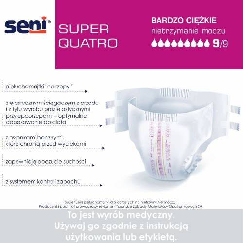 Miniaturka artykułu - #0 SENI SUPER QUATRO Pieluchomajtki dla dorosłych XL, 10 szt