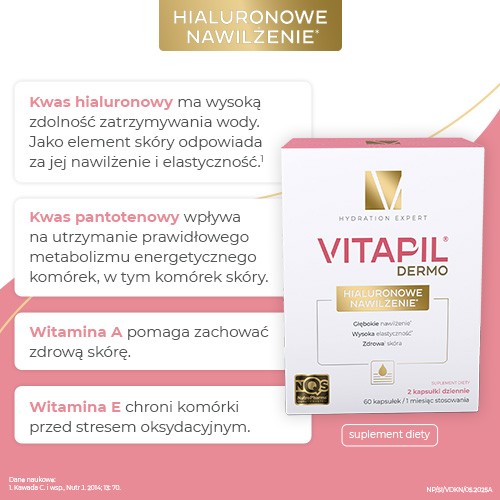 Miniaturka artykułu - #1 VITAPIL Dermo Hialuronowe nawilżenie, 60kaps.
