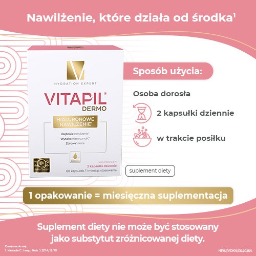 Zdjęcie produktu - 3 VITAPIL Dermo Hialuronowe nawilżenie, 60kaps.