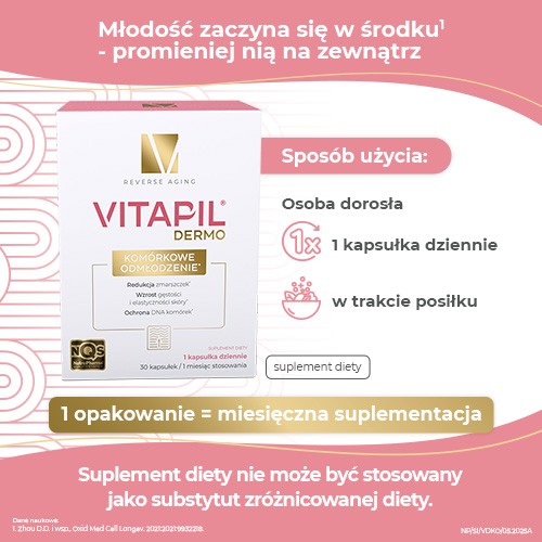 Zdjęcie produktu - 3 VITAPIL Dermo Kom&oacute;rkowe odmłodzenie, 30kaps.