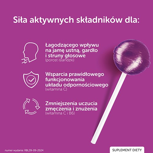 Miniaturka artykułu - #0 JUSTVIT Lizak na gardło o smaku malinowo-porzeczkowym, 1 szt.