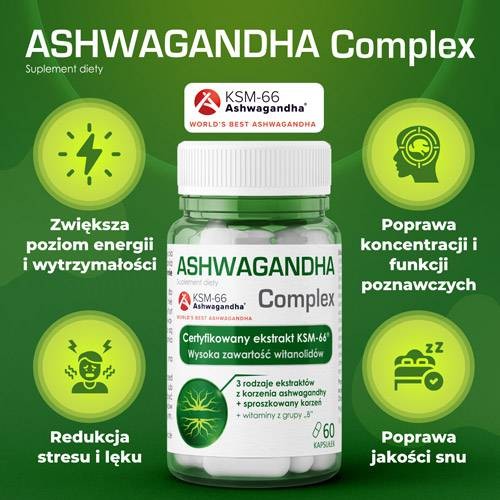 Zdjęcie produktu - 2 DOMOWA APTECZKA Ashwagandha Complex, 60 kapsułek