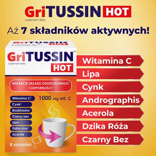 Zdjęcie produktu - 2 DOMOWA APTECZKA Gritusin Hot, 8 saszetek