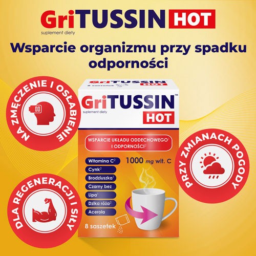 Zdjęcie produktu - 4 DOMOWA APTECZKA Gritusin Hot, 8 saszetek