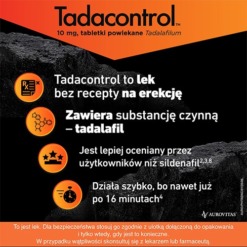 Miniaturka artykułu - #1 Tadalafil TADACONTROL 10 mg Lek na erekcję, 2 tabletki powlekane