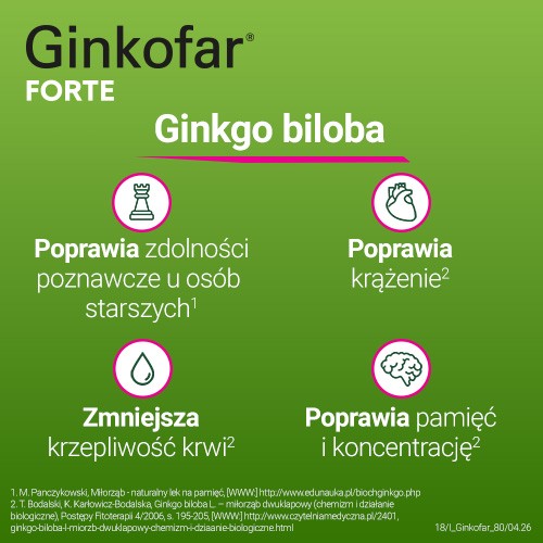 Zdjęcie produktu - 4 Ginkofar Forte 80 mg, 60 tabletek