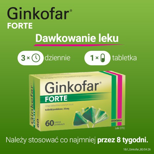 Zdjęcie produktu - 6 Ginkofar Forte 80 mg, 60 tabletek