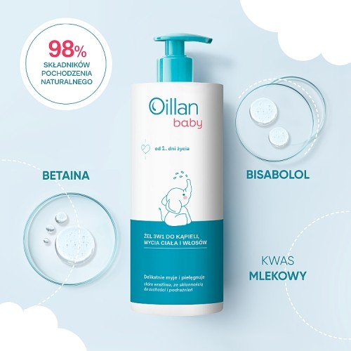 Zdjęcie produktu - 2 OILLAN Baby Żel 3w1 do kąpieli, mycia ciała i włos&oacute;w, 750ml