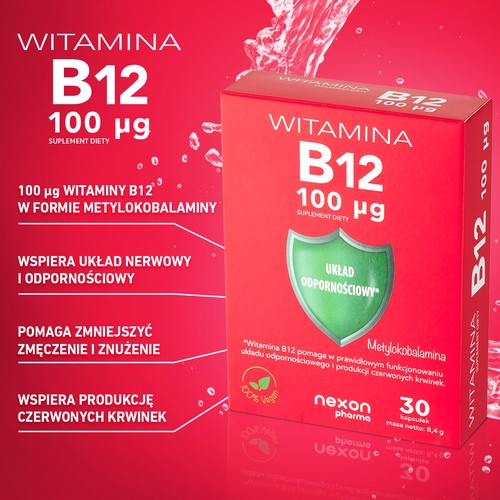 Miniaturka artykułu - #0 Witamina B12 100 &mu;g, 30 kaps. - suplement diety z witaminą B12