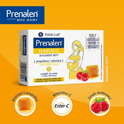 Zdjęcie produktu - 4 Prenalen Gardło smak malinowy, 16 past. do ssania
