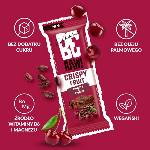 Miniaturka artykułu - #1 BeRAW! Crispy Fruit Wiśnia i Kakao Baton owocowy, 40g