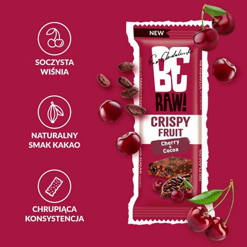 Zdjęcie produktu - 2 BeRAW! Crispy Fruit Wiśnia i Kakao Baton owocowy, 40g