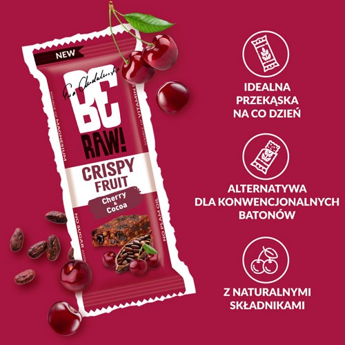Zdjęcie produktu - 3 BeRAW! Crispy Fruit Wiśnia i Kakao Baton owocowy, 40g