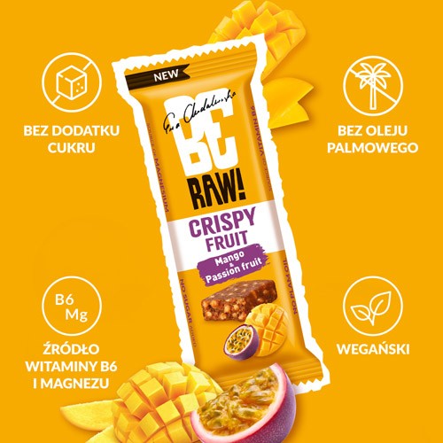 Miniaturka artykułu - #1 BeRAW! Crispy Fruit Mango i Marakuja Baton owocowy, 40g