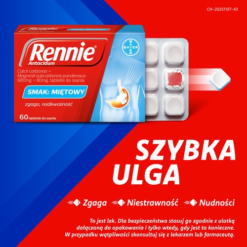Miniaturka artykułu - #0 Rennie Antacidum smak miętowy, 60 tabletek