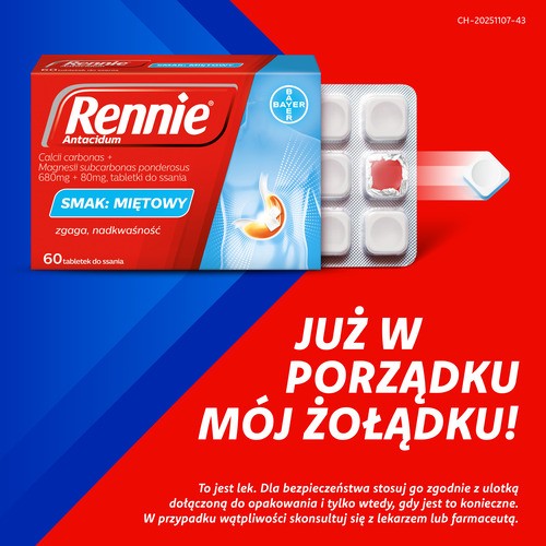 Miniaturka artykułu - #1 Rennie Antacidum smak miętowy, 60 tabletek