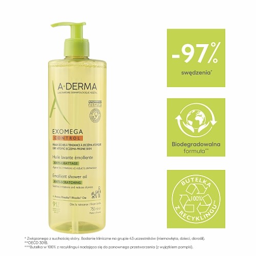 Miniaturka artykułu - #0 A-DERMA EXOMEGA Control Olejek emolient pod prysznic dla dzieci i dorosłych, 750ml