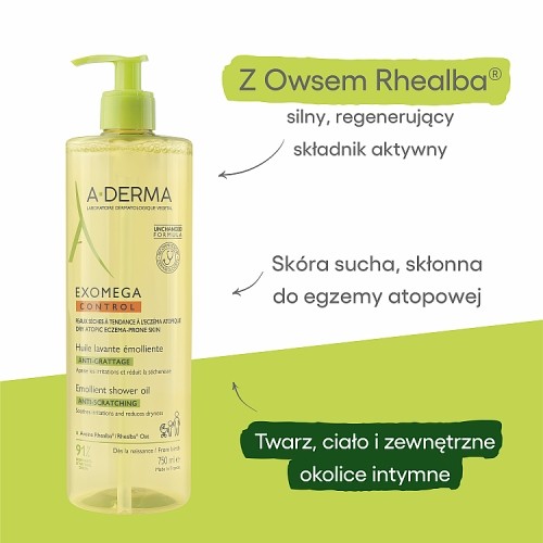 Miniaturka artykułu - #1 A-DERMA EXOMEGA Control Olejek emolient pod prysznic dla dzieci i dorosłych, 750ml