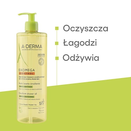 Zdjęcie produktu - 2 A-DERMA EXOMEGA Control Olejek emolient pod prysznic dla dzieci i dorosłych, 750ml