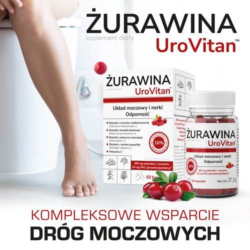 Miniaturka artykułu - #0 DOMOWA APTECZKA UroVitan żurawina, 60 kaps.