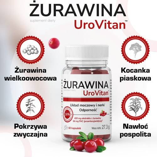 Miniaturka artykułu - #1 DOMOWA APTECZKA UroVitan żurawina, 60 kaps.