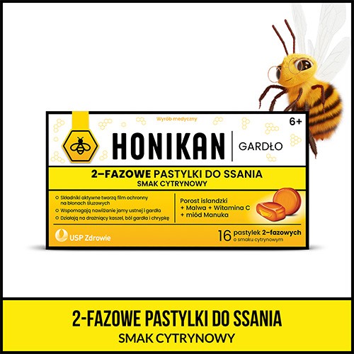 Miniaturka artykułu - #0 Honikan Gardło Pastylki do ssania smak cytrynowy, 16szt.