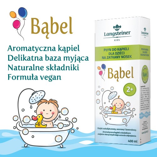 Zdjęcie produktu - 3 Langsteiner Kids Bąbel Płyn do kąpieli dla dzieci na zatkany nosek od 2 lat, 400 ml