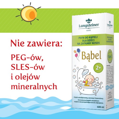 Zdjęcie produktu - 4 Langsteiner Kids Bąbel Płyn do kąpieli dla dzieci na zatkany nosek od 2 lat, 400 ml