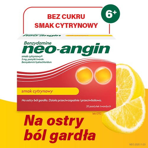 Miniaturka artykułu - #0 Benzydamine Neo-Angin smak cytrynowy 3 mg, 20 pastylek