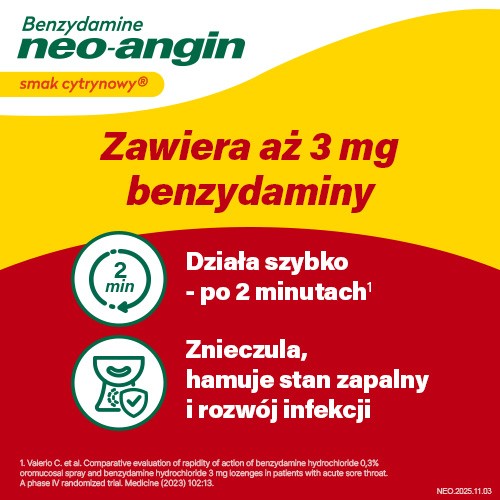 Zdjęcie produktu - 2 Benzydamine Neo-Angin smak cytrynowy 3 mg, 20 pastylek