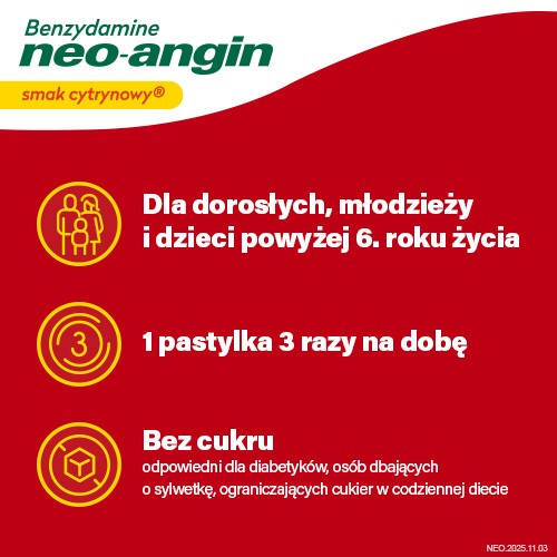 Zdjęcie produktu - 3 Benzydamine Neo-Angin smak cytrynowy 3 mg, 20 pastylek