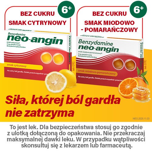 Zdjęcie produktu - 4 Benzydamine Neo-Angin smak cytrynowy 3 mg, 20 pastylek